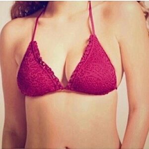 Mossimo Magenta Eyelet Ruffle Triangle Bikini Top Size S